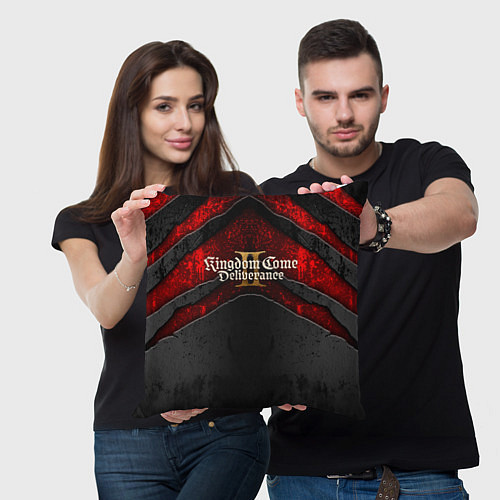 Подушка квадратная Kingdom Come Deliverance 2 лого на текстуре / 3D-принт – фото 3