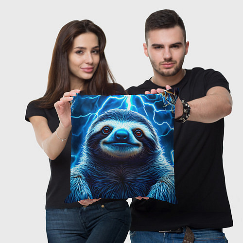 Подушка квадратная Ленивец в разрядах молний / 3D-принт – фото 3