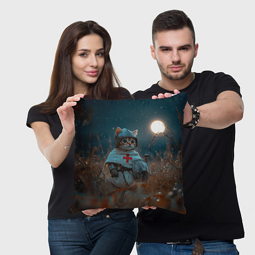 Подушка квадратная Котенок рыцарь / 3D-принт – фото 3