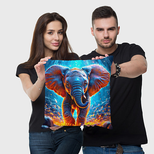 Подушка квадратная Слон и искры под ногами / 3D-принт – фото 3