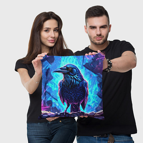 Подушка квадратная Ворон на синем фоне / 3D-принт – фото 3