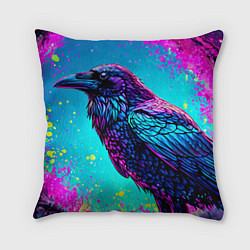 Подушка квадратная Ворон в сирени, цвет: 3D-принт