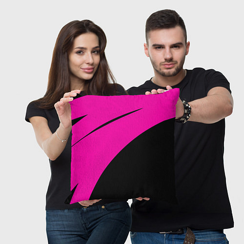 Подушка квадратная Розовый с чёрным двуцветный с полосой / 3D-принт – фото 3