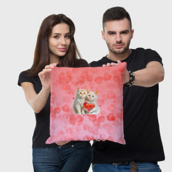 Подушка квадратная Котята и сердечки, цвет: 3D-принт — фото 2