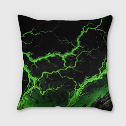 Подушка квадратная Зеленая молния разлома, цвет: 3D-принт