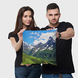 Подушка квадратная Домбай - горный пейзаж на Северном Кавказе, цвет: 3D-принт — фото 2