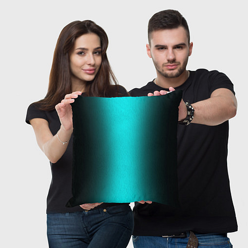 Подушка квадратная Чёрный и неоновый голубой градиент по центру / 3D-принт – фото 3