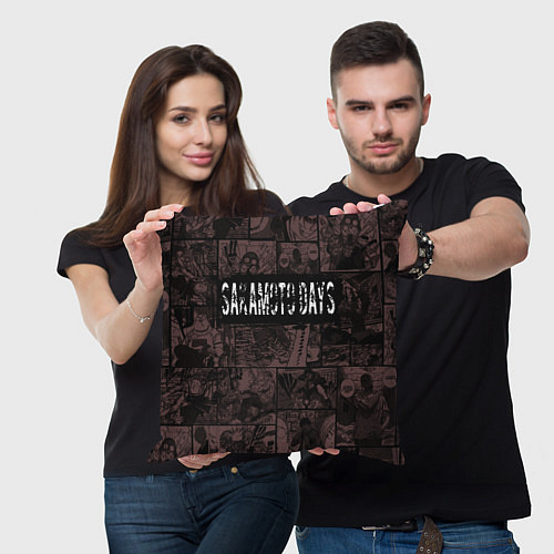 Подушка квадратная Дни сакамото манга с героями / 3D-принт – фото 3
