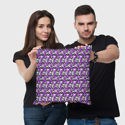 Подушка квадратная Киберпанк шестиугольники фиолетовые / 3D-принт – фото 3