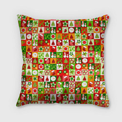 Подушка квадратная Новогодние снеговики и снежные бабы, цвет: 3D-принт