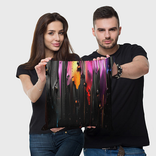 Подушка квадратная Разноцветная рельефная краска текстура / 3D-принт – фото 3