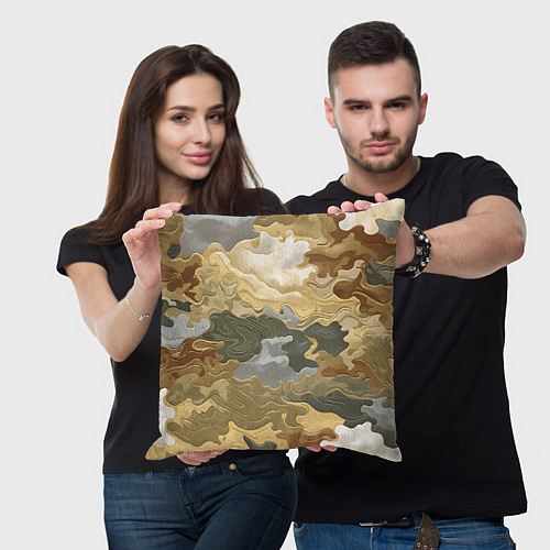 Подушка квадратная Золотистый камуфляж / 3D-принт – фото 3