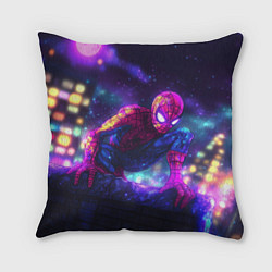 Подушка квадратная Человек-паук неоновый свет, цвет: 3D-принт