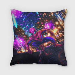 Подушка квадратная Человек-паук и фиолетовый свет, цвет: 3D-принт