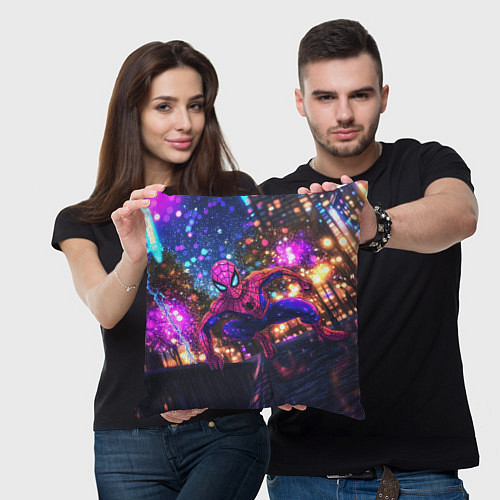 Подушка квадратная Человек-паук и фиолетовый свет / 3D-принт – фото 3