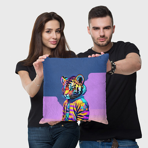 Подушка квадратная Cool tiger cub - pop art / 3D-принт – фото 3