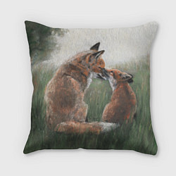 Подушка квадратная Лиса с лисёнком, цвет: 3D-принт