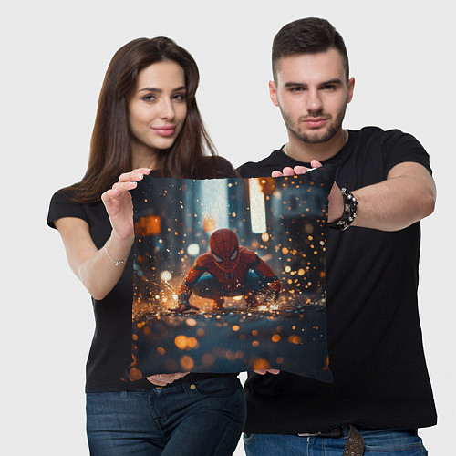 Подушка квадратная Человек паук и золотая пыльца / 3D-принт – фото 3