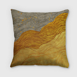 Подушка квадратная Золотые волны на сером текстура, цвет: 3D-принт