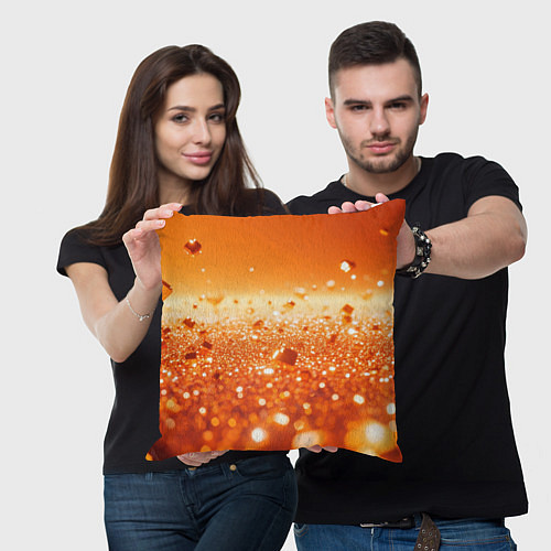 Подушка квадратная Оранжевые блестящие частицы текстура / 3D-принт – фото 3