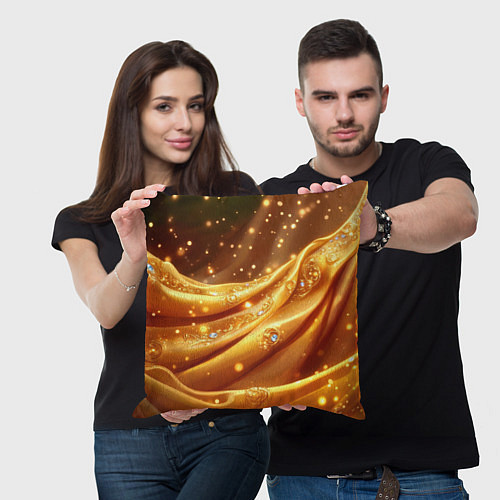 Подушка квадратная Золотая ткань с блестками / 3D-принт – фото 3