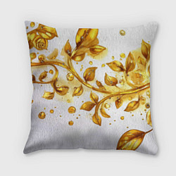 Подушка квадратная Золотые листья на белом, цвет: 3D-принт