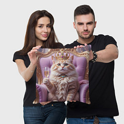 Подушка квадратная Кот с короной и шампанским, цвет: 3D-принт — фото 2