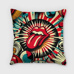 Подушка квадратная Logo of the Rolling Stones - pop art, цвет: 3D-принт