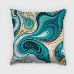 Подушка квадратная Бирюза и золото, цвет: 3D-принт