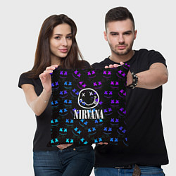 Подушка квадратная Nirvana x marshmello neon, цвет: 3D-принт — фото 2