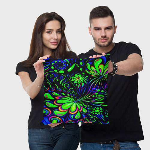 Подушка квадратная Кислотные узоры неон / 3D-принт – фото 3