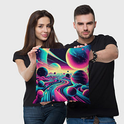 Подушка квадратная Неоновый разноцветный космос, цвет: 3D-принт — фото 2