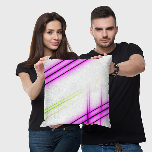 Подушка квадратная Green white pink line / 3D-принт – фото 3