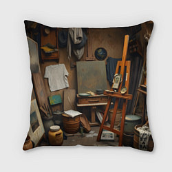 Подушка квадратная Мастерская художника, цвет: 3D-принт