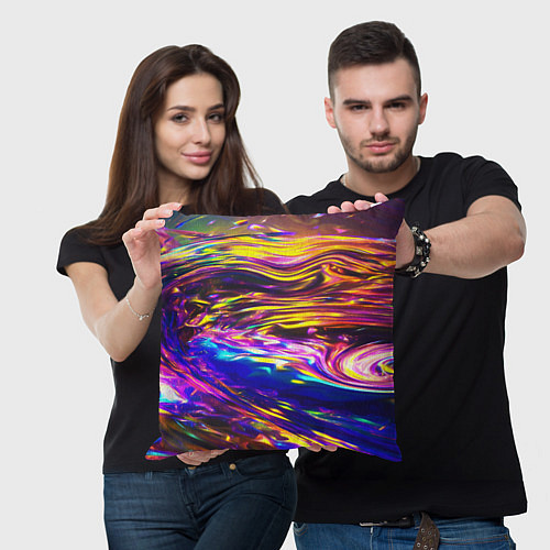 Подушка квадратная Неоновые полосы текстура / 3D-принт – фото 3