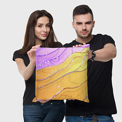 Подушка квадратная Фиолетово-золотая текстура с блестяшками, цвет: 3D-принт — фото 2
