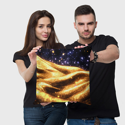 Подушка квадратная Золотая текстура и синее небо / 3D-принт – фото 3