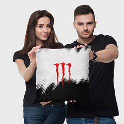 Подушка квадратная Monster energy чёрно белые краски, цвет: 3D-принт — фото 2