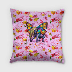 Подушка квадратная Слон с крыльями бабочки, цвет: 3D-принт