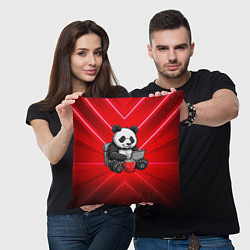 Подушка квадратная Панда работает за ноутбуком, цвет: 3D-принт — фото 2