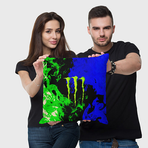 Подушка квадратная Monster energy кислотный огонь / 3D-принт – фото 3
