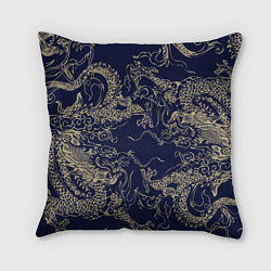 Подушка квадратная Золотые драконы на синем, цвет: 3D-принт