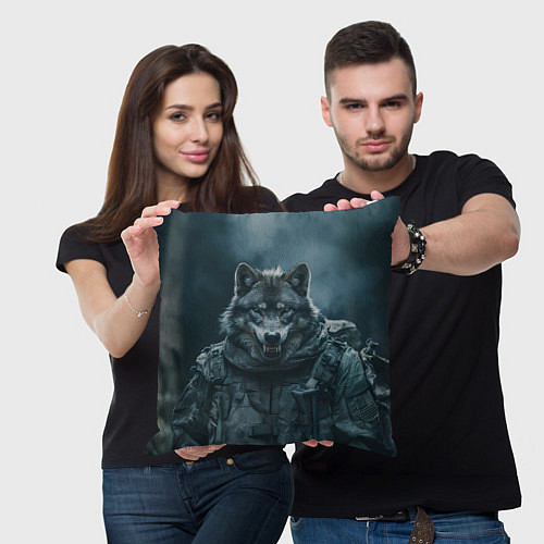 Подушка квадратная Солдат волк / 3D-принт – фото 3