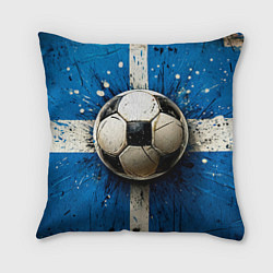 Подушка квадратная Футбольный мяч на синем, цвет: 3D-принт