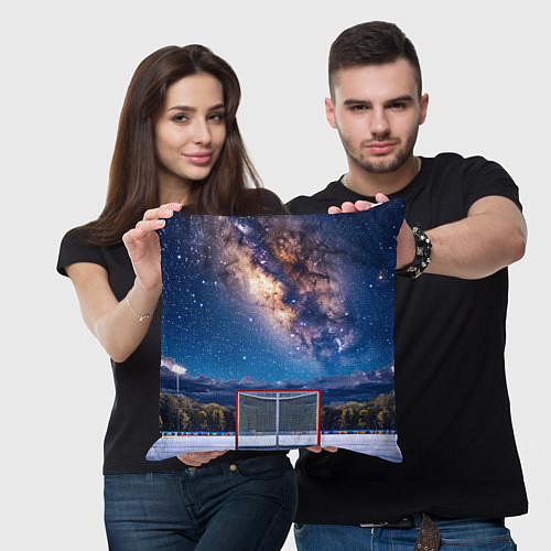 Подушка квадратная Хоккейные ворота в ночи / 3D-принт – фото 3