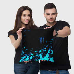Подушка квадратная Monster energy голубые краски, цвет: 3D-принт — фото 2