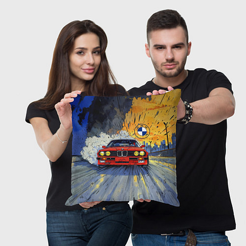 Подушка квадратная Красная BMW на скорости / 3D-принт – фото 3