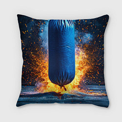 Подушка квадратная Синяя боксерская груша в огне, цвет: 3D-принт