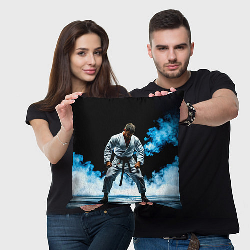 Подушка квадратная Боец джиу-джитсу в дыму / 3D-принт – фото 3