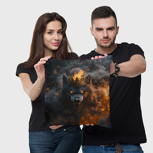 Подушка квадратная Волк в огне / 3D-принт – фото 3
